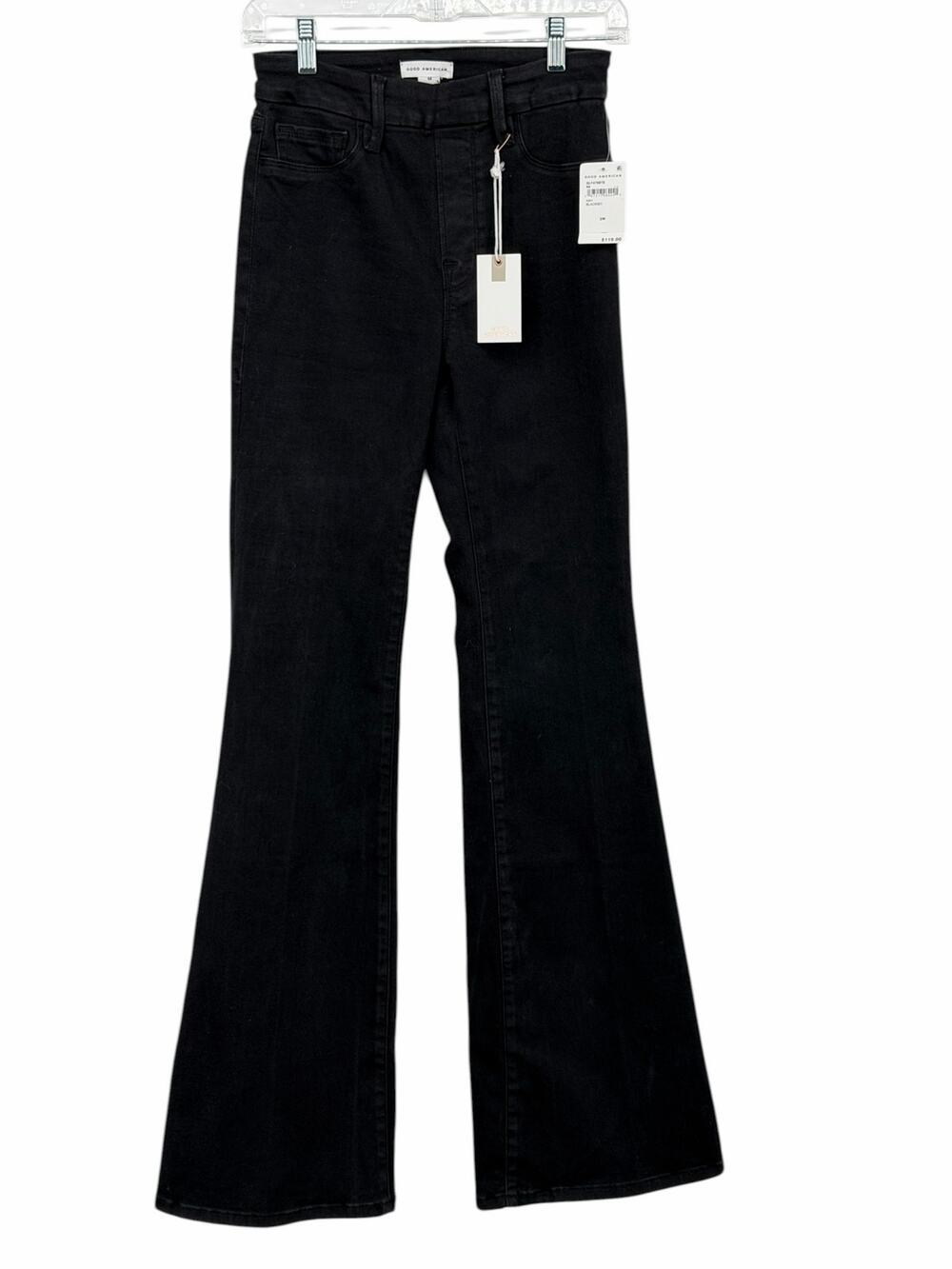 Good American Pull On‎ Flare Jean Women's SZ M Black Good Legs Stretch Denim NEW